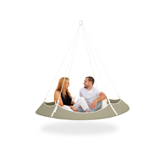 Hängeliege in Tipi Form Set flachsfarbenes 1,8m mit weißem Gestell 2,4m, wetterfest by Hangout Pod TI-HAT18WEFX color Grau / Silber