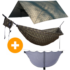 Offroad Reisehängematte + UV + Thermischer Isolierung Tarp Camo + Befestigung + Moskitonetz