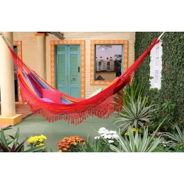Brasil Comfort Verano mit Macrame Rand-Doppeltuchhängematte Baumwolle rot by MacaMex MA-01052 color rot